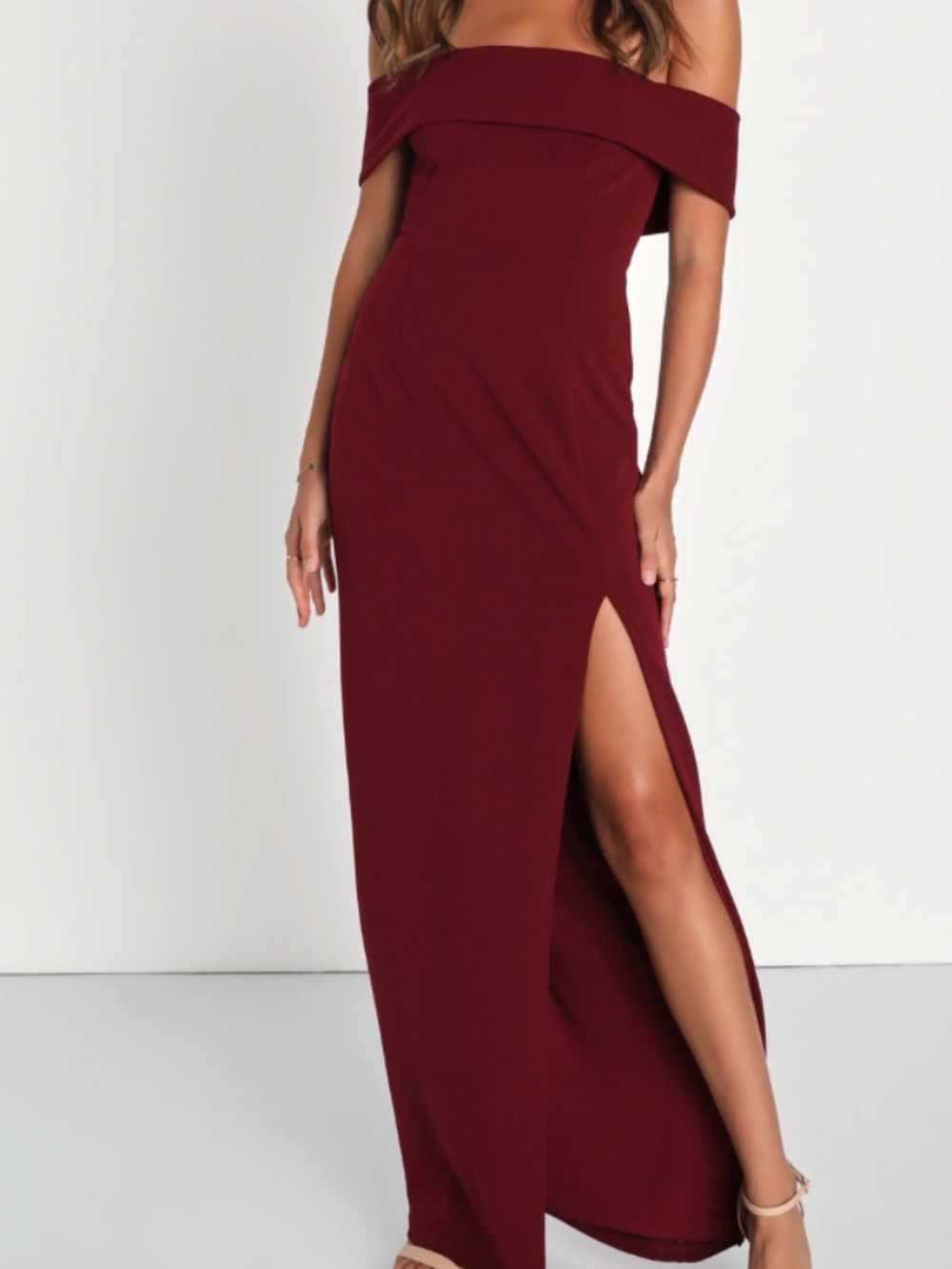 Lulu's Romantic Burgundy Off the Shoulder Maxi
